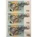 AUSTRALIA 1966 . TEN 10 DOLLARS BANKNOTES . COOMBS/WILSON . ERROR . WET INK TRANSFER . CONSEC TRIO